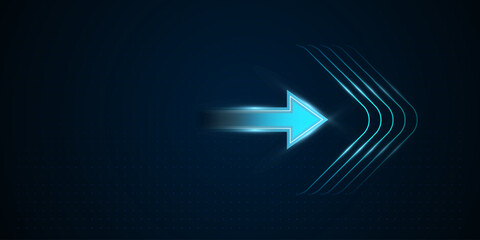 A glowing blue arrow points right, set against a dark, grid-like digital background, evoking speed, progress, and direction. vector illustration