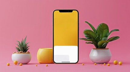 Phone is sitting on a table next to a plant