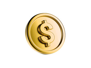 3D Render of a Gold Coin with Dollar Sign, Finance Symbol, Wealth Concept isolated on transparent background
