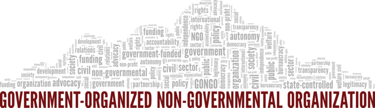 GONGO - Government-organized Non-governmental Organization word cloud conceptual design isolated on white background.