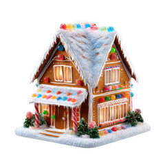 Illuminated Gingerbread House Candy Decor isolated on a transparent background