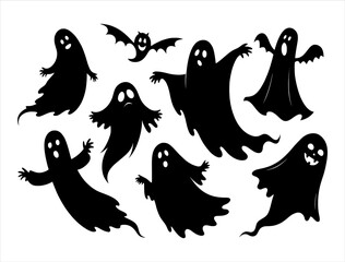 Halloween Ghost Silhouette Clip Art Graphic Set