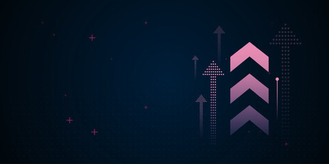 The Rising arrow elements are layered and stylized with pixel and geometric patterns, enhancing a sense of momentum and success. vector illustration