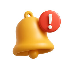 3D Yellow Notification Bell Icon with Red Alert Symbol