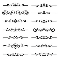 Vintage Flourish Divider Ornaments, Hand Drawn Swirl Line Art Elements, Decorative Border Vector Set