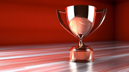 Bronze Trophy Award on Red Wooden Surface