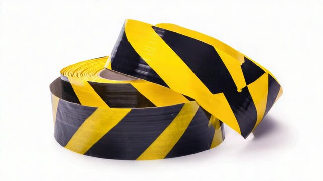 Yellow and black striped hazard tape marking road or path, warning of potential hazards ahead