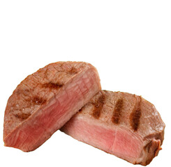 Premium Beef Cuts: Uncooked Patties and Perfectly Cooked Steak for Culinary Projects png