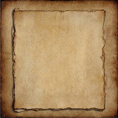 Antique, grunge, brown parchment paper texture with a retro, torn border and aged vignette