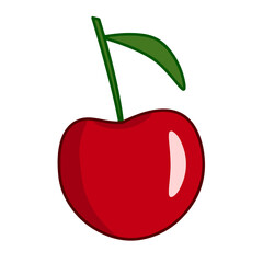  Glossy Cherries with Green Leaves – Vector Illustration
