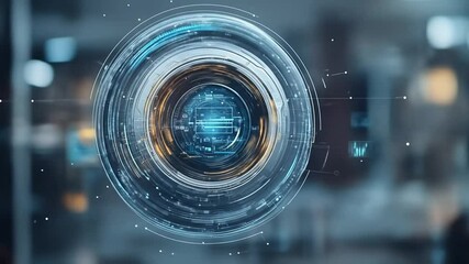 Futuristic circular interface with concentric rings and digital data - Powered by Adobe