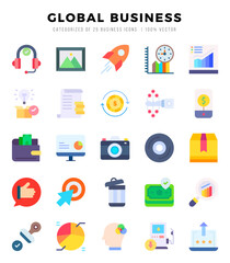 Global Business icons set. Vector illustration.