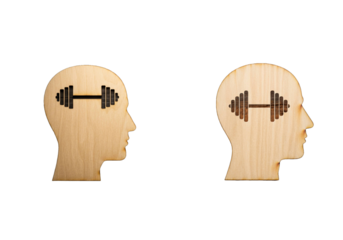 Mental Strength Concept with Dumbbell in Wooden Human Head Silhouette.