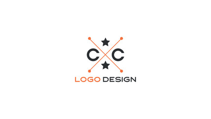 Modern CC monogram logo design with crossed arrows and star symbol in orange and black, ideal for adventure brands, streetwear, or youth-focused companies