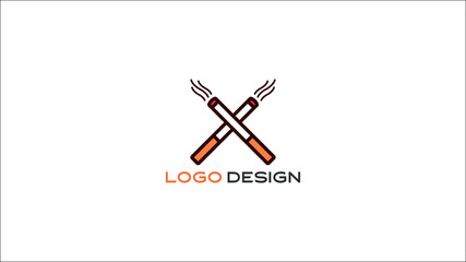 Minimal cigarette logo design in orange and black with crossed smoking sticks, ideal for tobacco packaging, smoking-related branding, or anti-smoking campaigns
