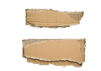 Torn Corrugated Cardboard Pieces Isolated on Black Background – Realistic Texture Strips.
