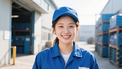 A young Asian female worker smiling