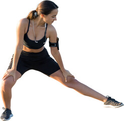 A young slim athletic girl in sportswear performs a set of exercises. Fitness and healthy lifestyle.