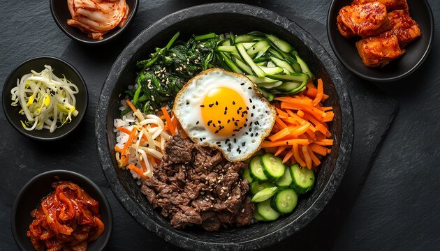 Delicious Korean bibimbap with fresh ingredients.