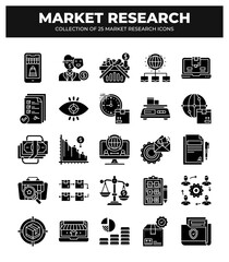 Collection of Market Research Icons: 25 Essential Glyphs for Business Analysis