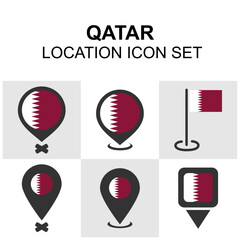 Stylish location icons with the flag of Qatar. Ideal for Middle Eastern apps, travel media, and global infographics.