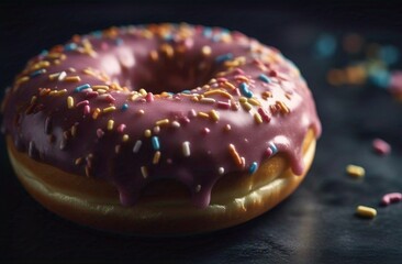 Donut with sprinkles on top closeup bakery food snack