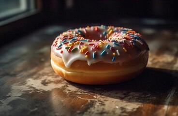 Donut with icing sugar chocolate white sprinkles decoration food baked