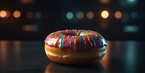 Donut pink icing sugar with sprinkles decoration food bakery delicious