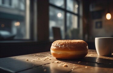 Cup of coffee and donut delicious gourmet concept food