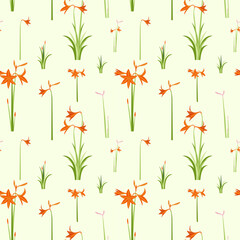 Seamless vector floral pattern with colorful flowers and green leaves, ideal for decorative design projects, arts and design use.