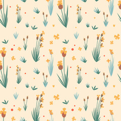 Seamless vector floral pattern with colorful flowers and green leaves, ideal for decorative design projects, arts and design use.