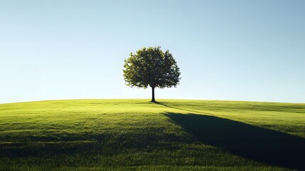 A green hill with a tree on it and a sky background