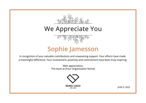 Editable Appreciation Letter Template – Vertical Layout