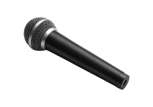 Black Handheld Microphone Isolated on Transparent Background – Professional Audio Equipment.