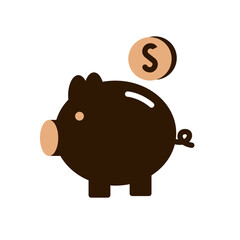 Piggy bank with coin symbol on white background. Flat vector illustration. Money saving and financial planning concept.
