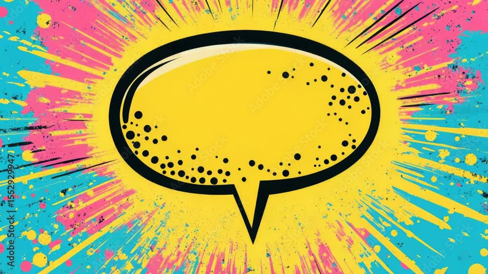 Poster a bright yellow speech bubble floating on a calm blue background, perfect for illustrating ideas or 
