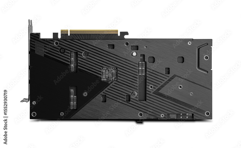 Fototapete high-performance black dual-fan graphics card isolated on a white background, designed for gaming an