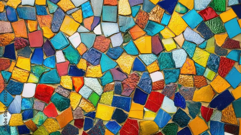Poster A close-up shot of a vibrant mosaic tile wall with intricate designs and patterns