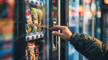Person Using a Vending Machine for Snacks