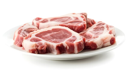 plate with beef with bacon in mushroom sauce isolated on transparent background