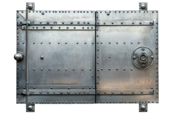 Solid steel bank vault door isolated against a plain background showcasing intricate design and robust security features typical of financial institutions