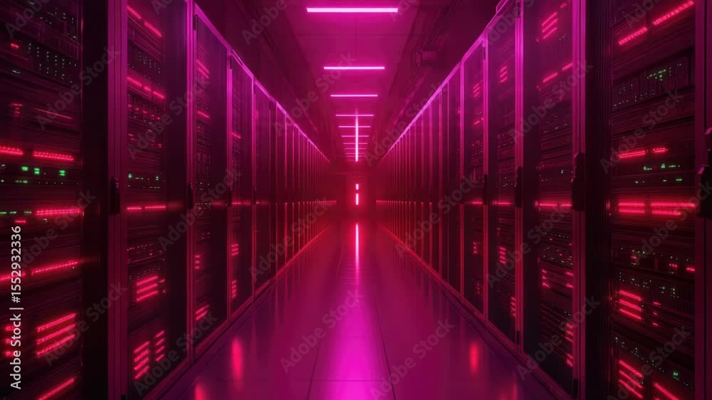 Poster a row of servers in a modern data center facility