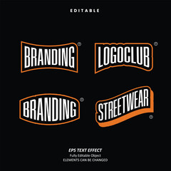 Editable Text Effect Vector of Black Orange Street wear Brand name apparel tshirt logo for craft, printing, small business, creative industry, card, apparel, community, bikers