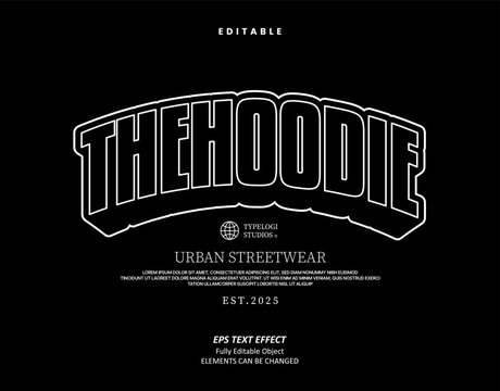 Editable Text Effect Vector of  Black White Streetwear Utilitian College hoodie or tshirt Design for Printing, garment, merchandise, apparel, small business, team