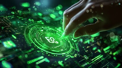 The image features the acronym ESG displayed prominently on a green backdrop.