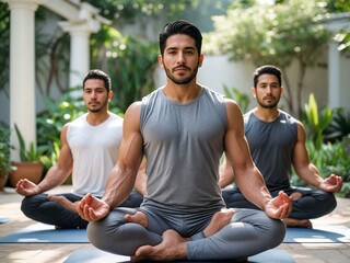 group of young people meditating