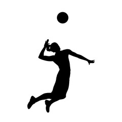 Woman playing volleyball, volleyball player serving ball, isolated vector silhouette.