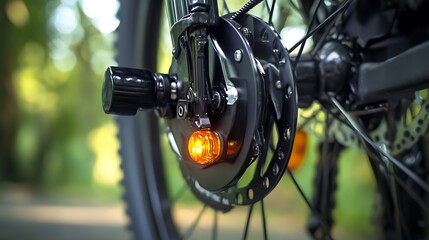 Fototapeta premium Bicycle Wheel with Blinker Detail Closeup Outdoor