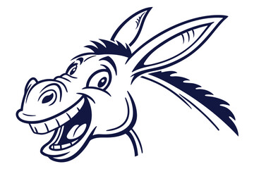A cartoon donkey head with a large smile is visible over a white background