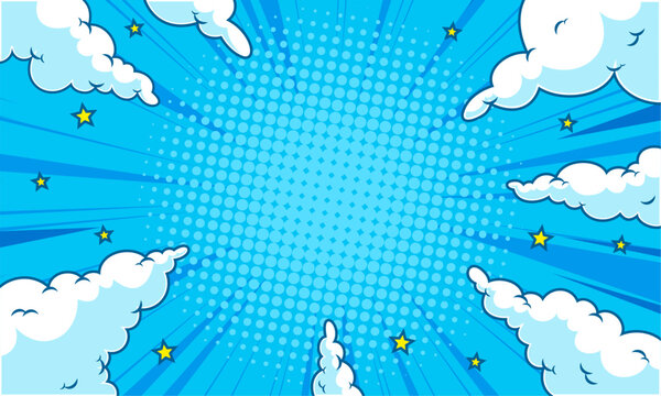 Comic blue background zoom with cloud illustration 